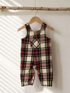 CPC Childrenswear Baby Plaid Longall Romper 9-12 Months Red Tartan Snap Bottom U